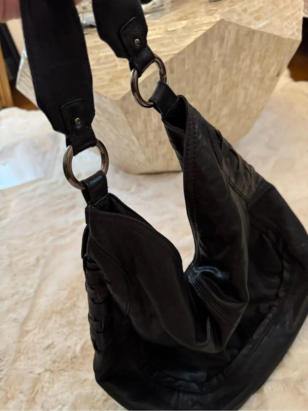 Andrew Marc Black Leather Hobo Shoulder Bag